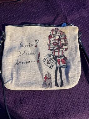Kids Canvas Crossbody Bag - Cream with Pink/Red Accents Brighton